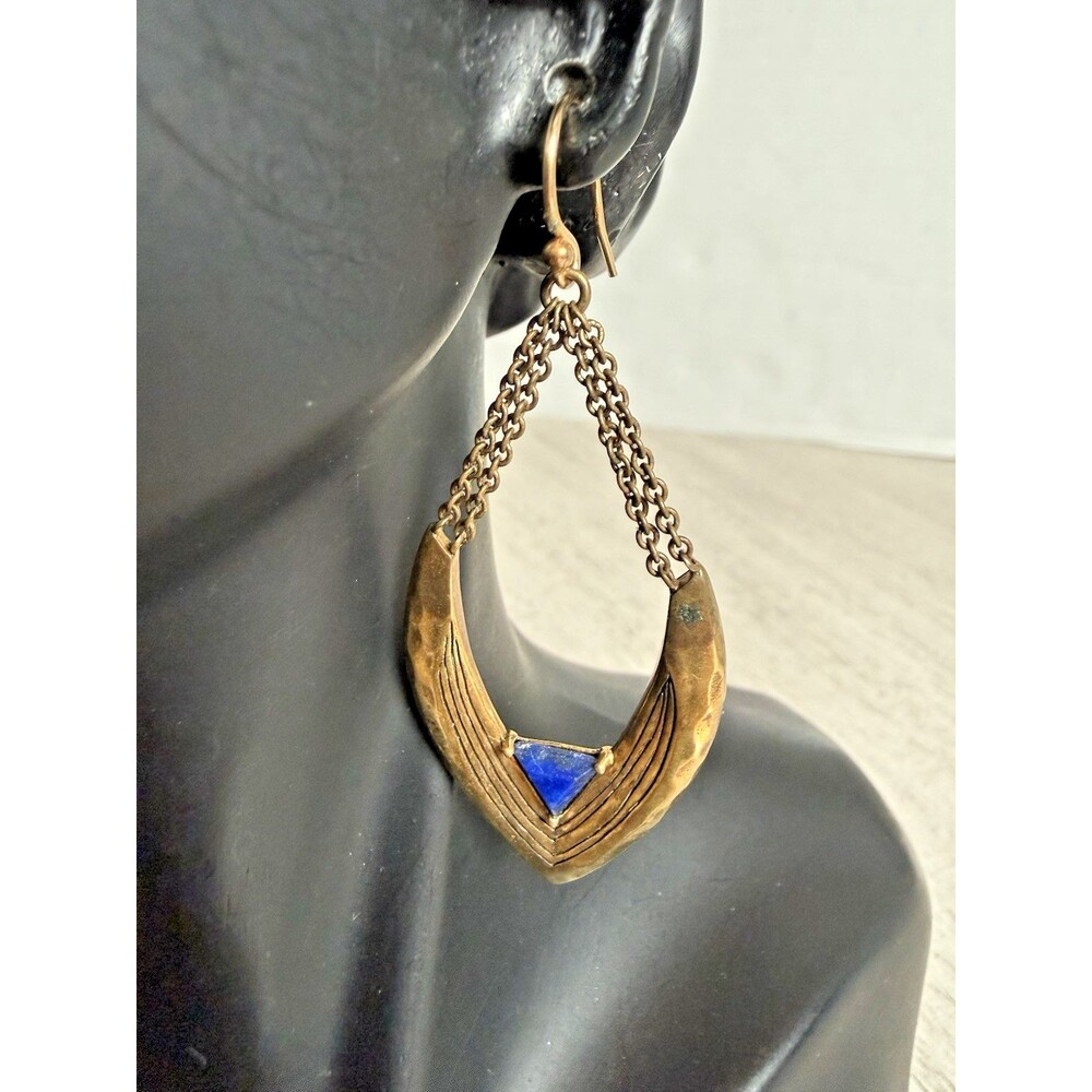 Silpada 925 Gold Tone Triangle Lapis Lazuli Gemstone Drape Chain Drop Earrings